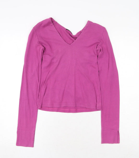 Sisley Womens Purple V-Neck Cotton Pullover Jumper Size M