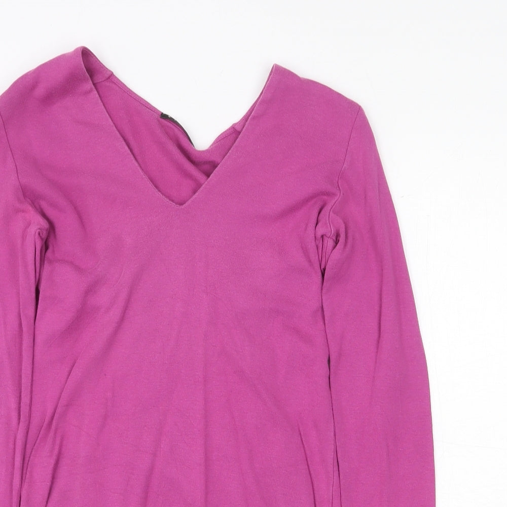 Sisley Womens Purple V-Neck Cotton Pullover Jumper Size M