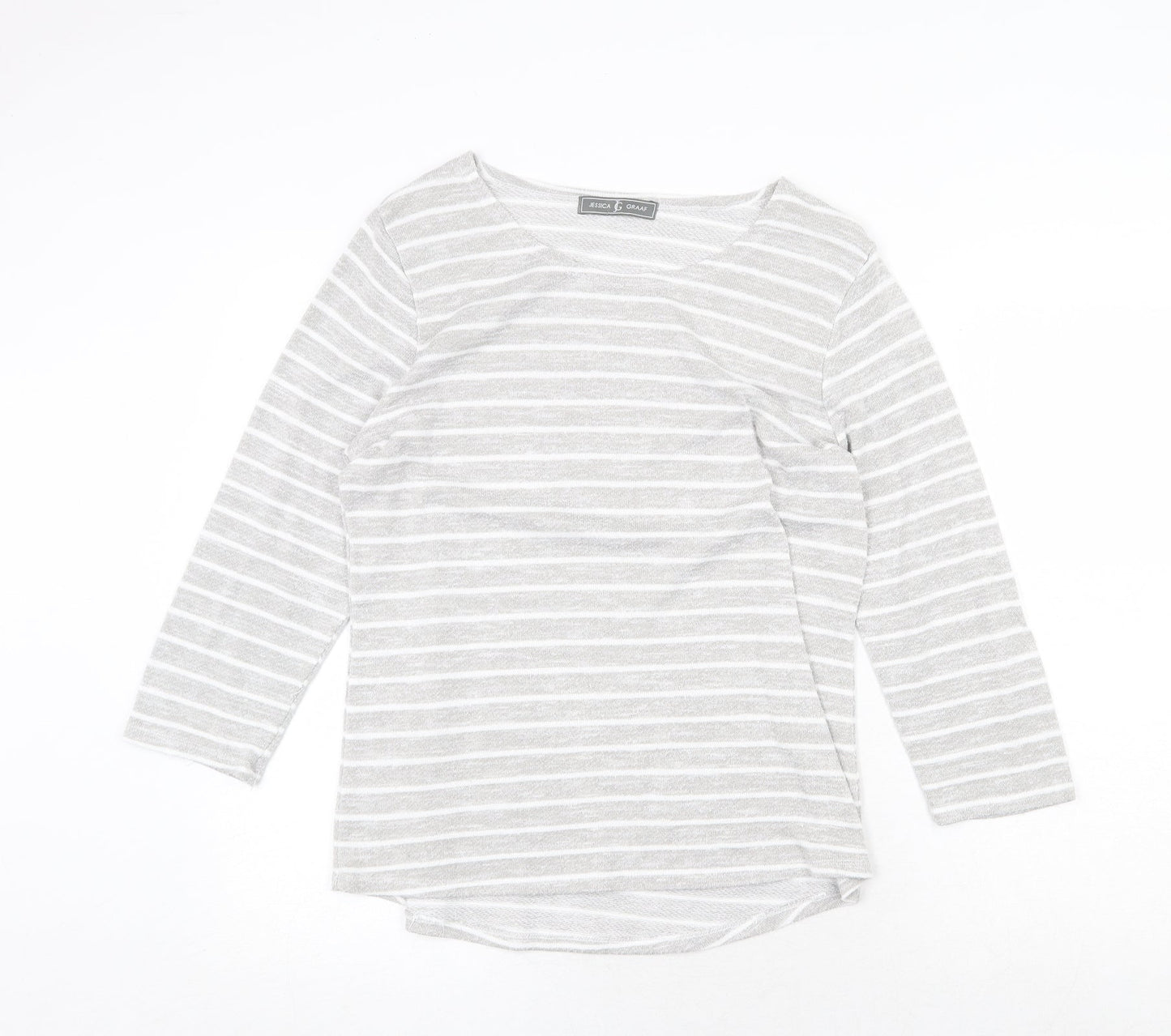 Jessica Graaf Womens Grey Striped Polyester Jersey T-Shirt Size L Round Neck
