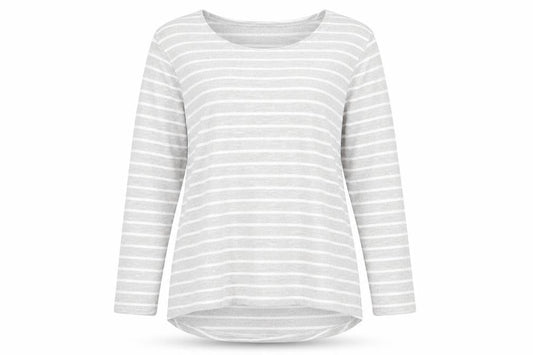 Jessica Graaf Womens Grey Striped Polyester Jersey T-Shirt Size L Round Neck