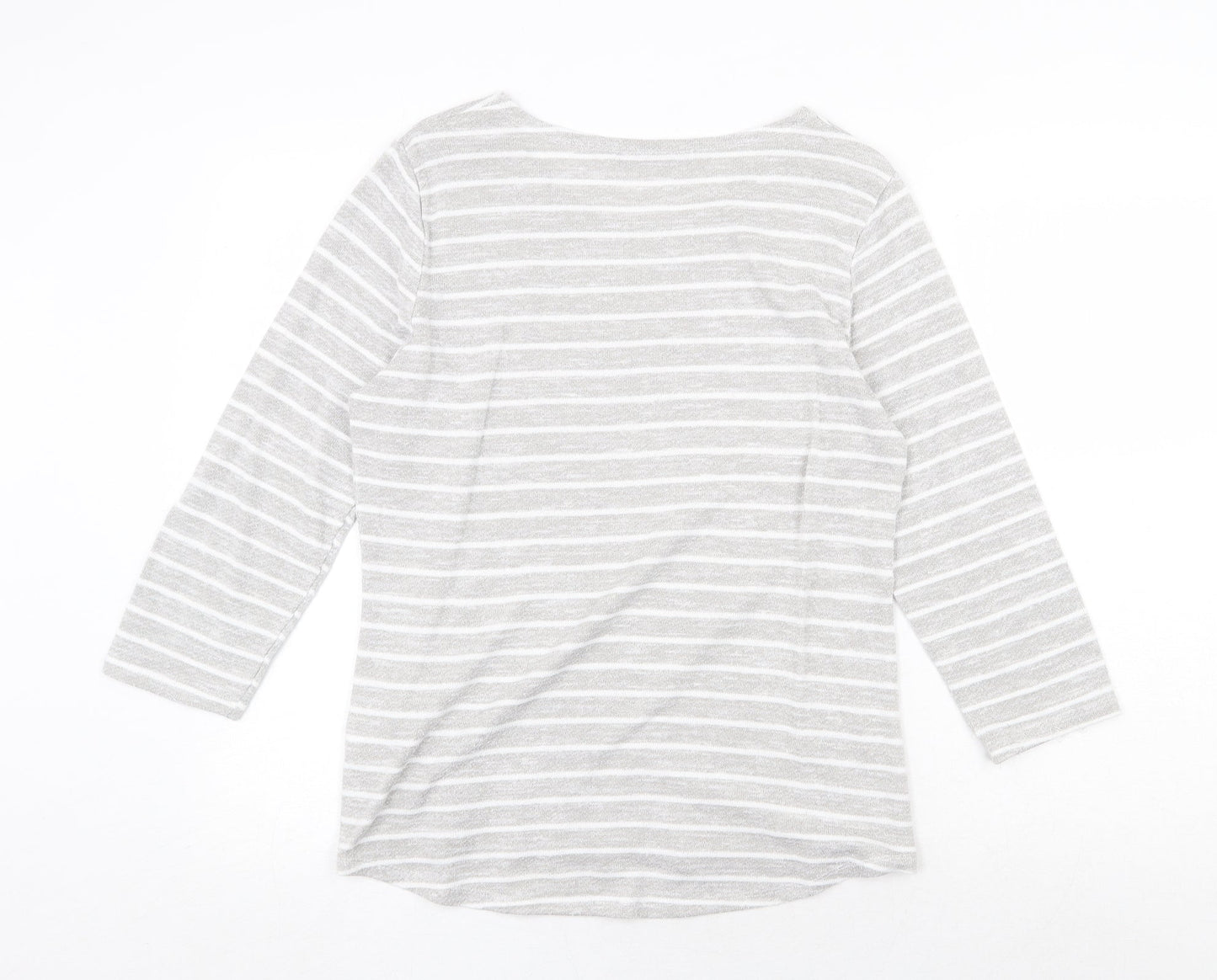 Jessica Graaf Womens Grey Striped Polyester Jersey T-Shirt Size L Round Neck