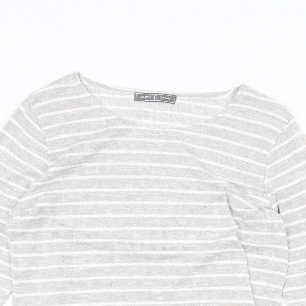 Jessica Graaf Womens Grey Striped Polyester Jersey T-Shirt Size L Round Neck