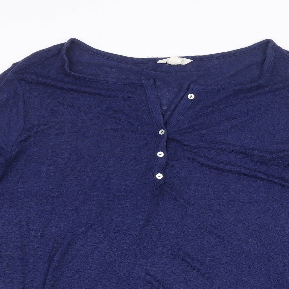 Springfield Womens Blue V-Neck Viscose Henley Jumper Size XL