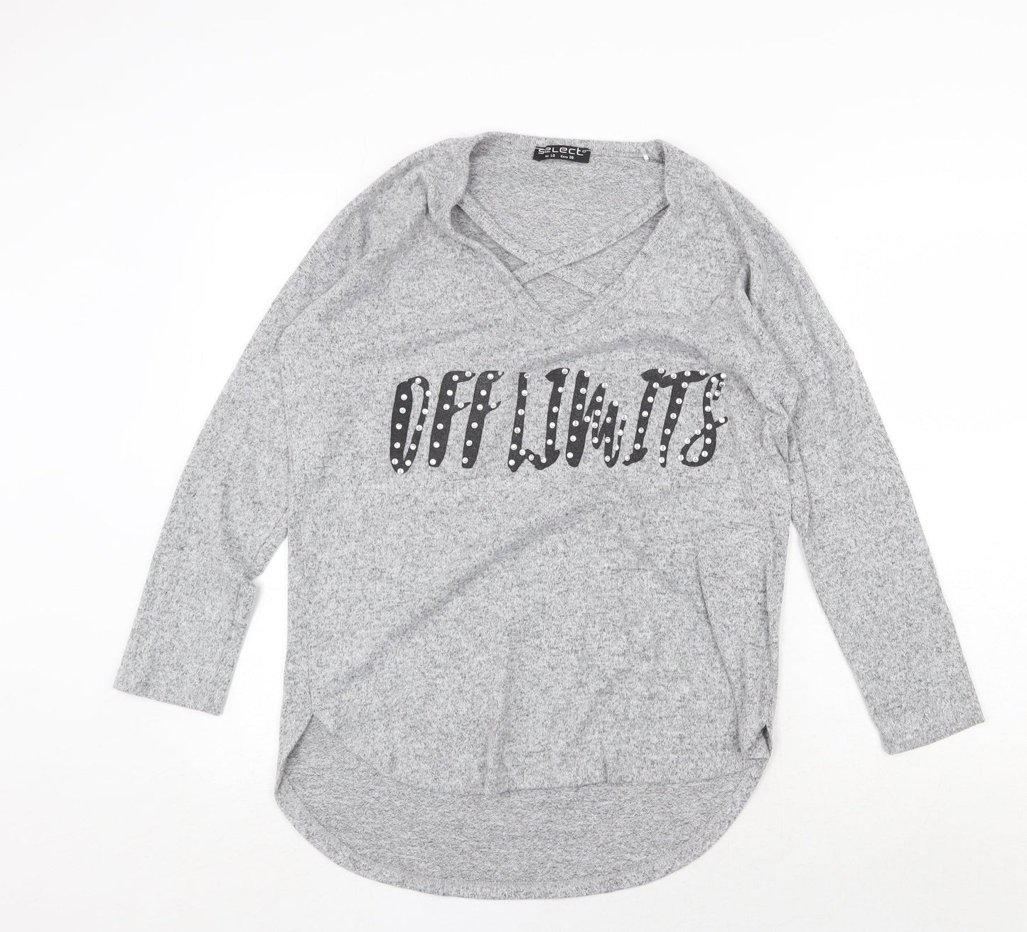 Select Womens Grey V-Neck Polyester Pullover Jumper Size 10 - Off Limits