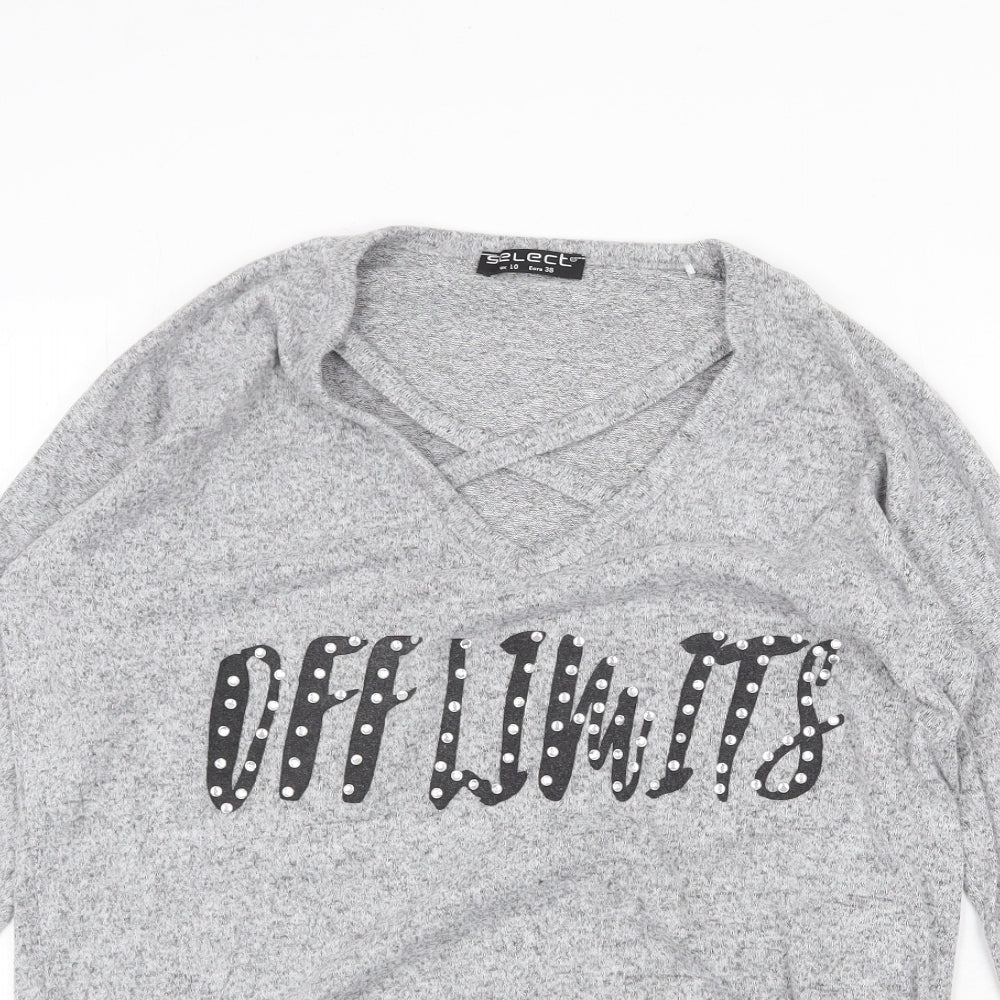 Select Womens Grey V-Neck Polyester Pullover Jumper Size 10 - Off Limits
