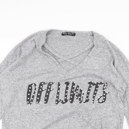 Select Womens Grey V-Neck Polyester Pullover Jumper Size 10 - Off Limits