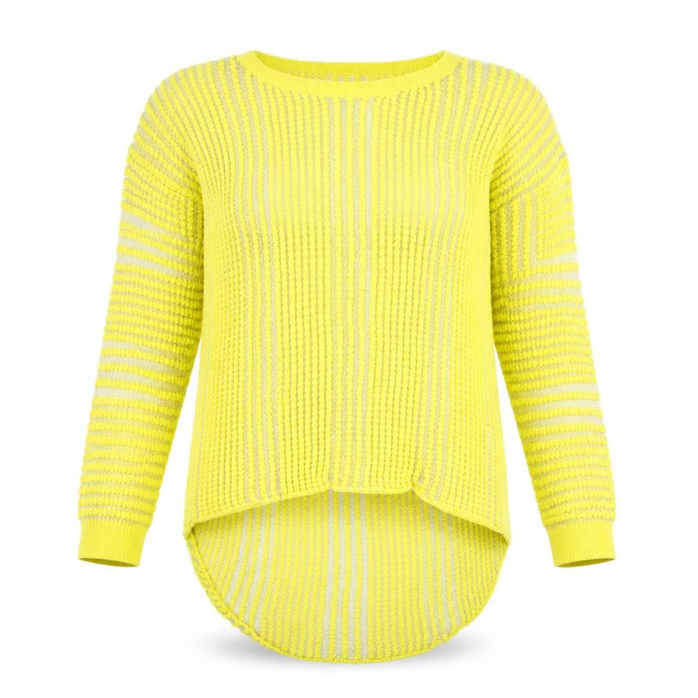 OPUS Womens Yellow Round Neck Striped Polyester Pullover Jumper Size 8