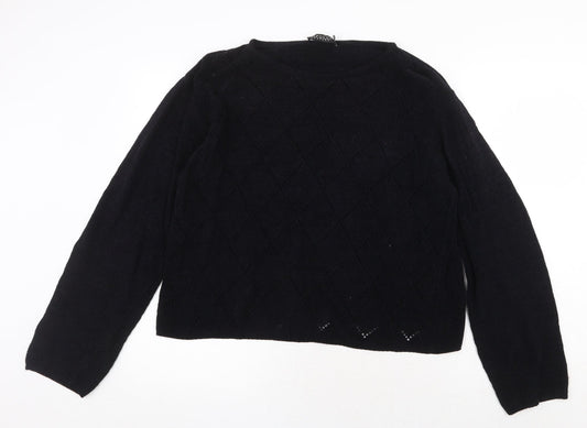 Vipucci Couture Womens Black Round Neck Acrylic Pullover Jumper Size L