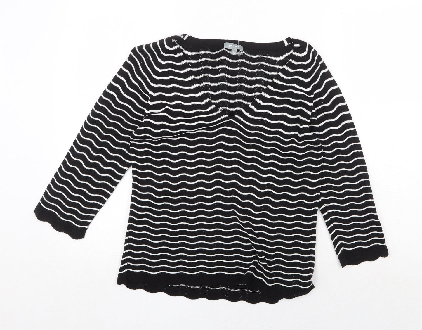Marks and Spencer Womens Black V-Neck Striped Acrylic Pullover Jumper Size 12