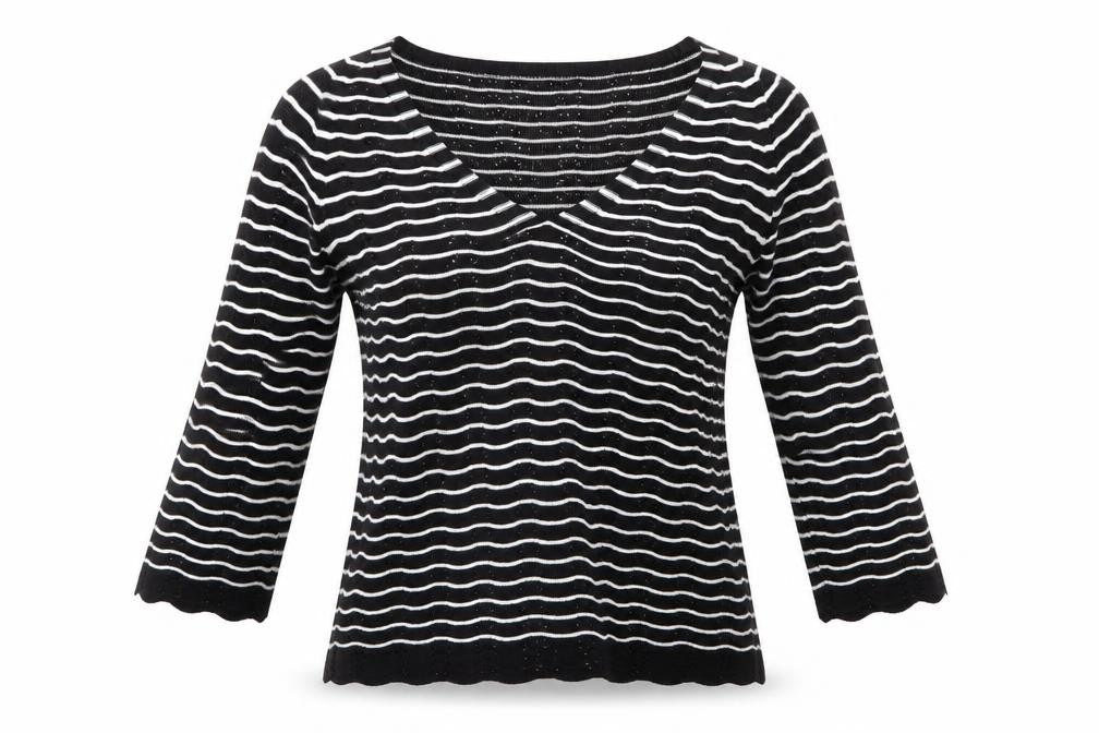 Marks & Spencer Womens Black V-Neck Striped Acrylic Pullover Jumper Size 12
