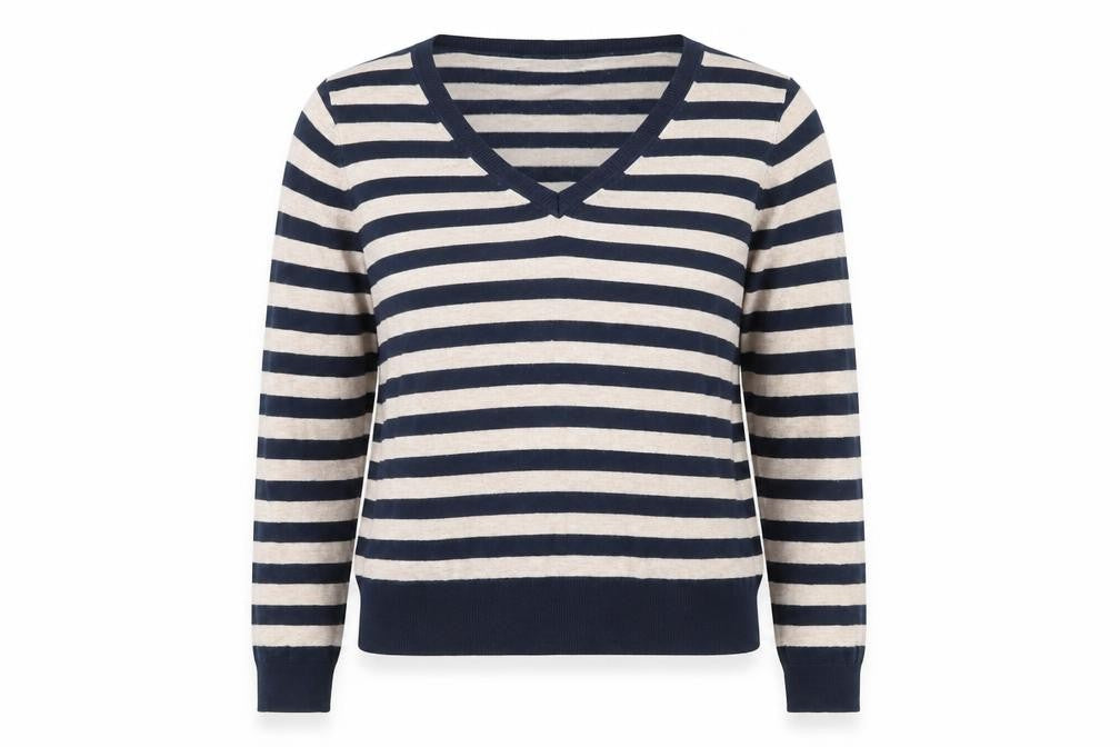 Marks & Spencer Womens Multicoloured V-Neck Striped Viscose Pullover Jumper Size 12