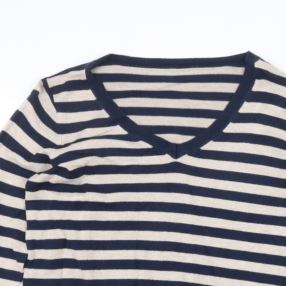 Marks and Spencer Womens Multicoloured V-Neck Striped Viscose Pullover Jumper Size 12