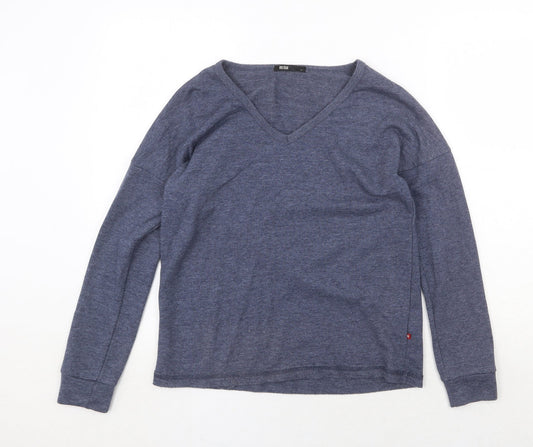 BIG STAR Womens Blue V-Neck Cotton Pullover Jumper Size S