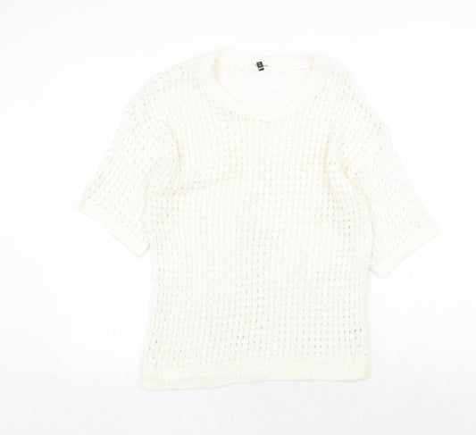 River Island Womens White Scoop Neck Acrylic Pullover Jumper Size 10