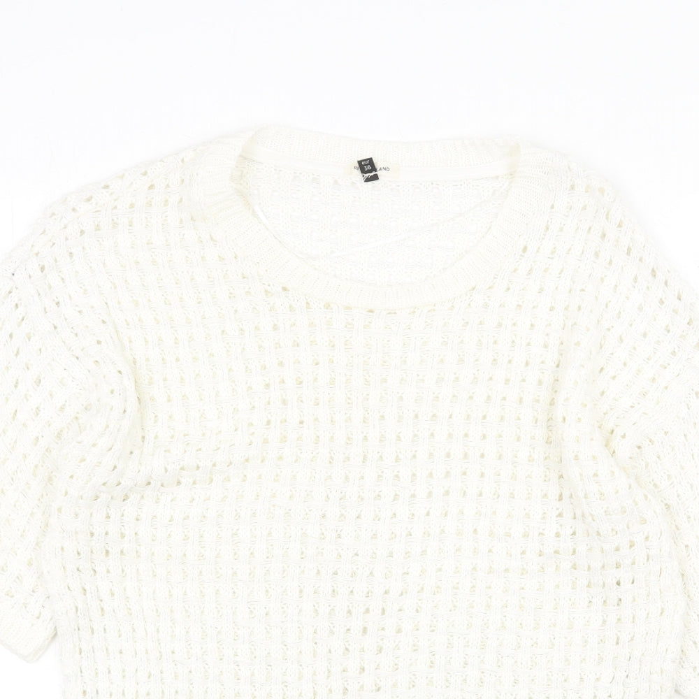 River Island Womens White Scoop Neck Acrylic Pullover Jumper Size 10