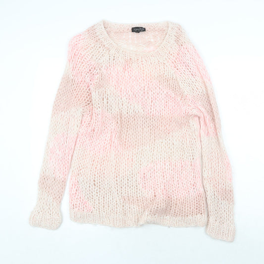 Topshop Womens Pink Round Neck Acrylic Pullover Jumper Size 8