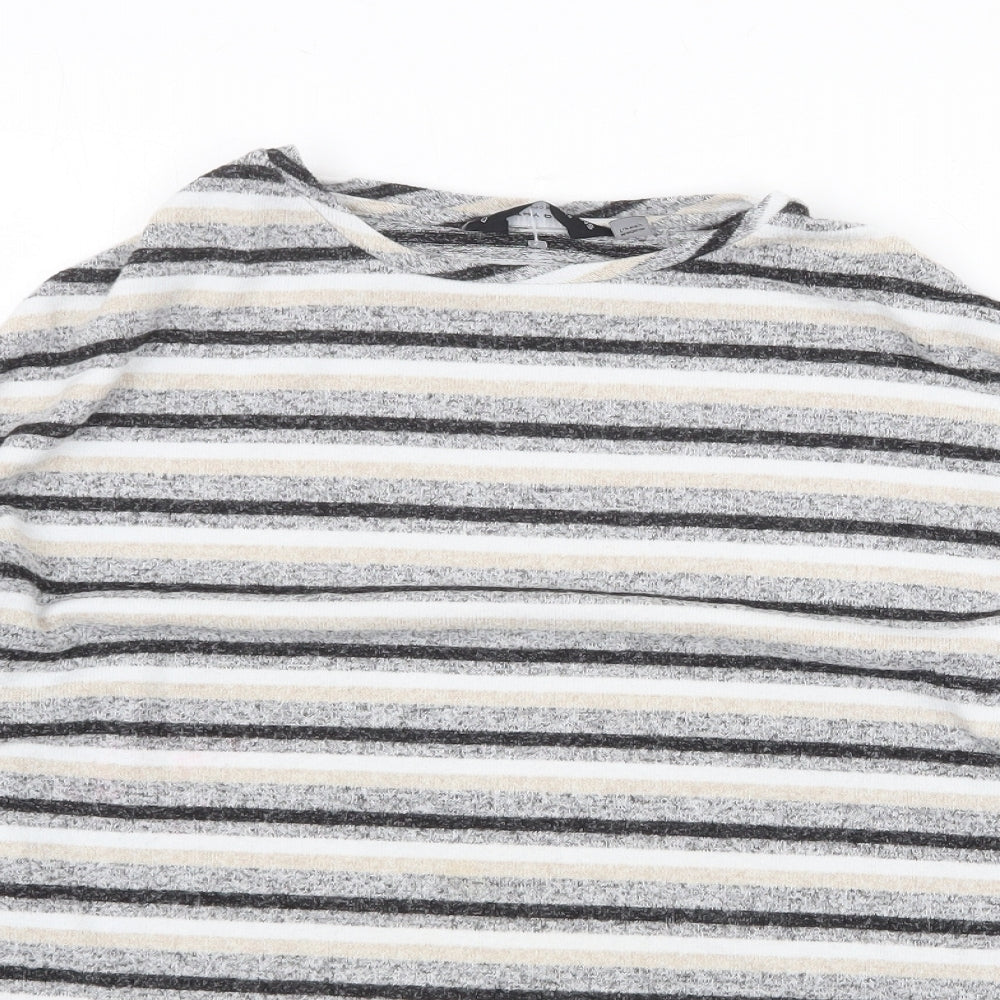 Dorothy Perkins Womens Grey Round Neck Striped Polyester Pullover Jumper Size 8