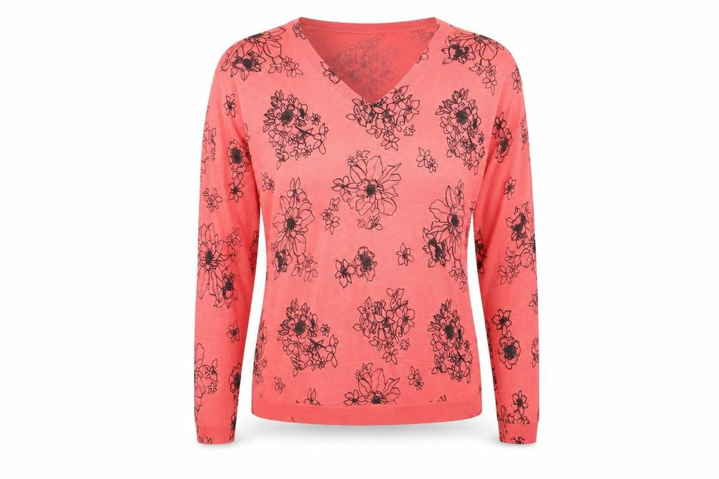 Marks & Spencer Womens Pink V-Neck Floral Acrylic Pullover Jumper Size M