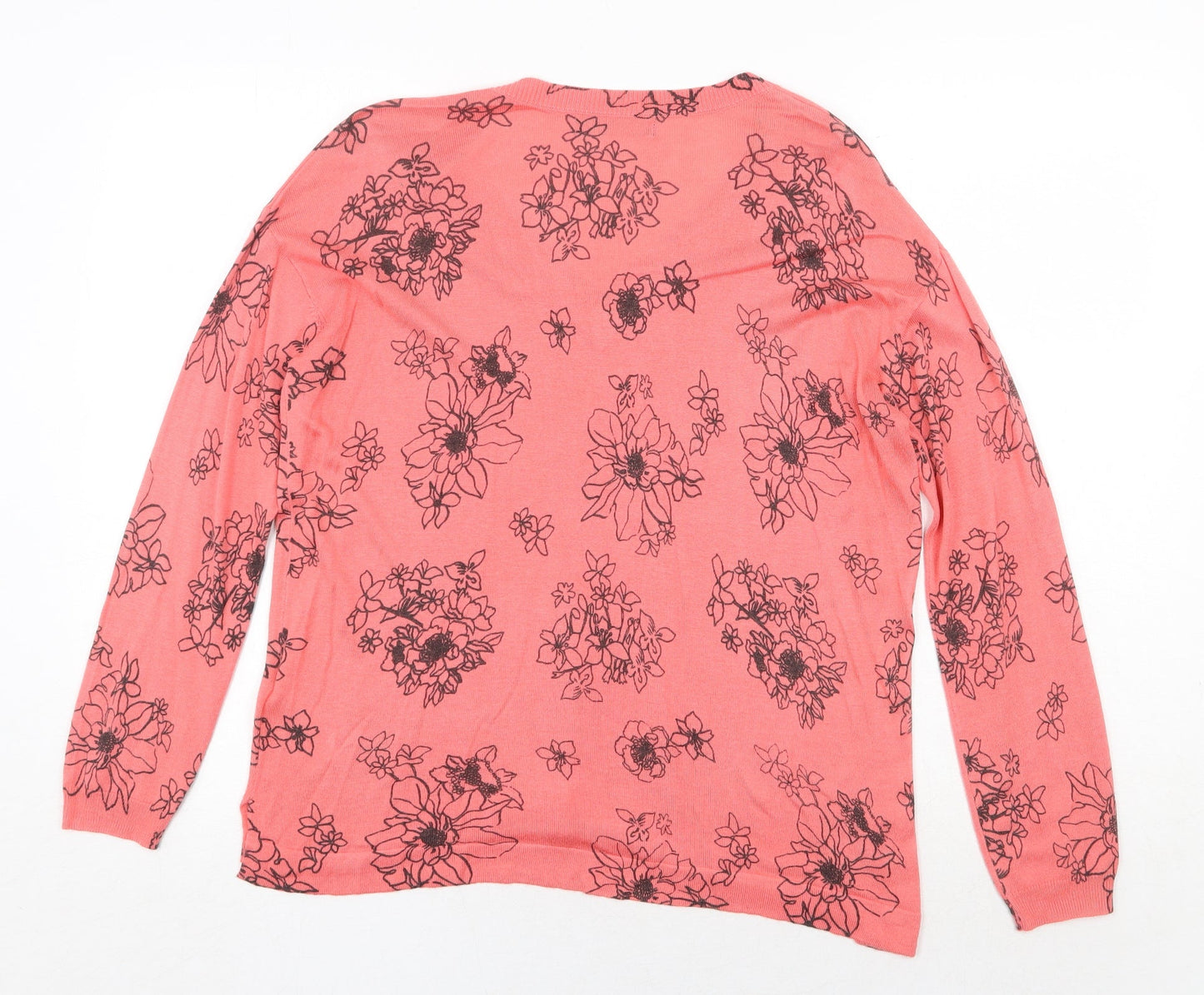 Marks and Spencer Womens Pink V-Neck Floral Acrylic Pullover Jumper Size M
