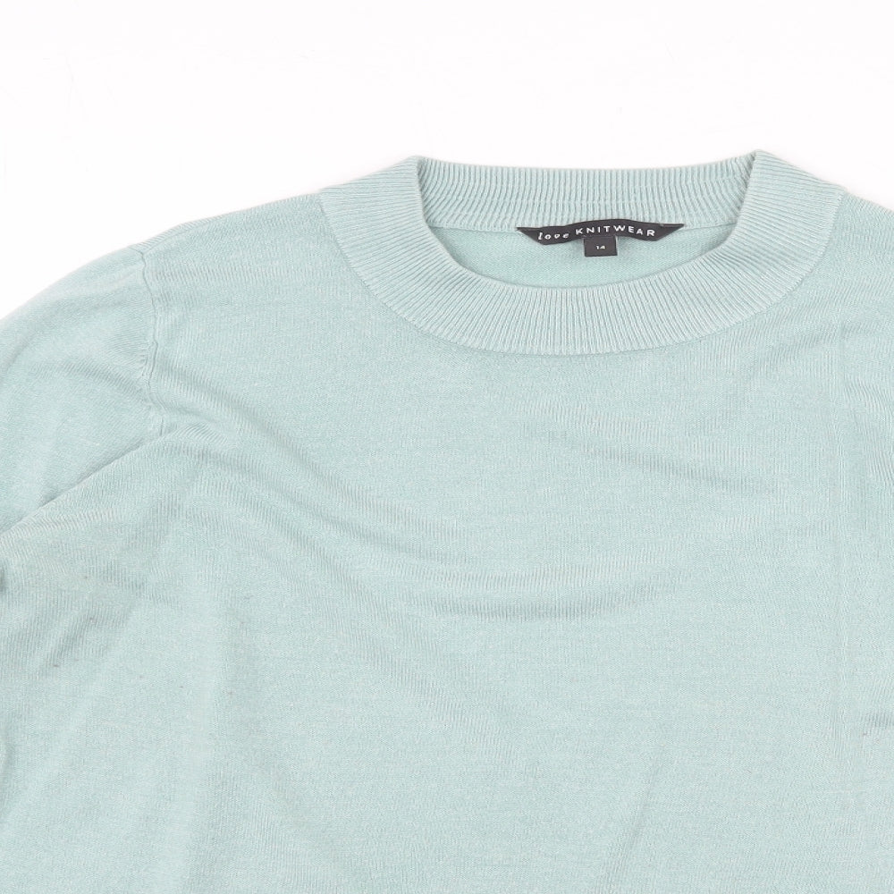 Bonmarché Womens Green Round Neck Acrylic Pullover Jumper Size 14