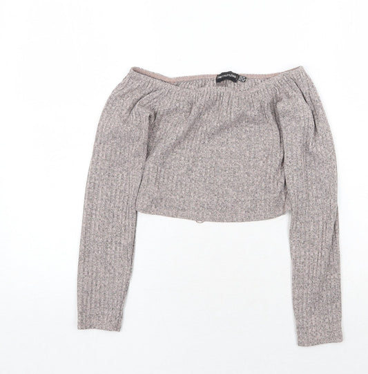 PRETTYLITTLETHING Womens Grey Boat Neck Polyester Pullover Jumper Size 10