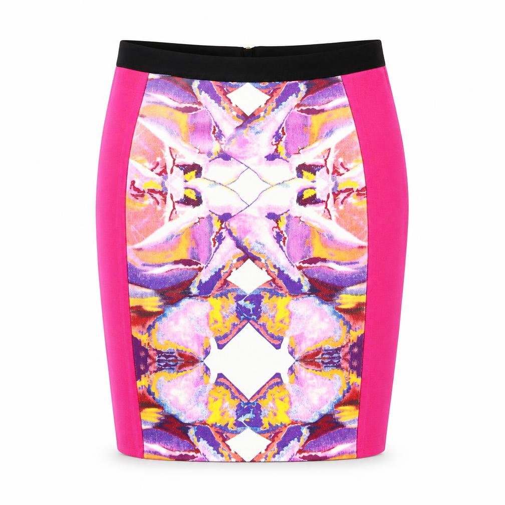Dorothy Perkins Womens Pink Geometric Viscose Bandage Skirt Size M Zip