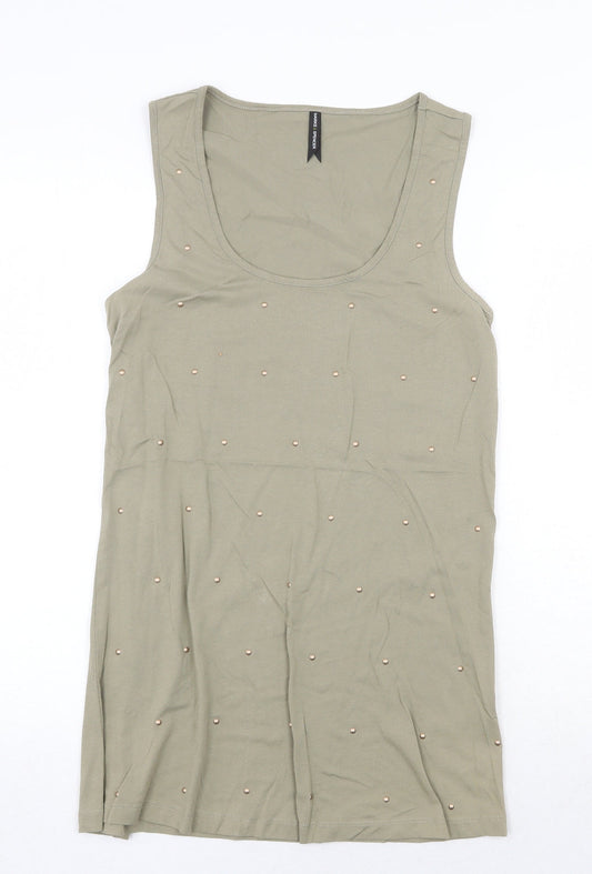 Marks and Spencer Womens Green 100% Cotton Basic Tank Size 12 Scoop Neck
