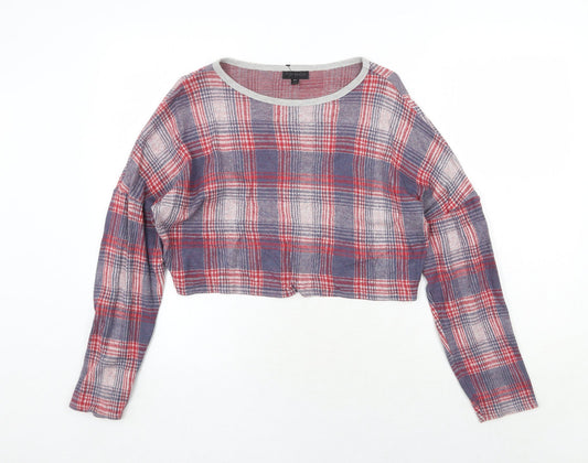 Topshop Womens Red Round Neck Plaid Cotton Pullover Jumper Size 10