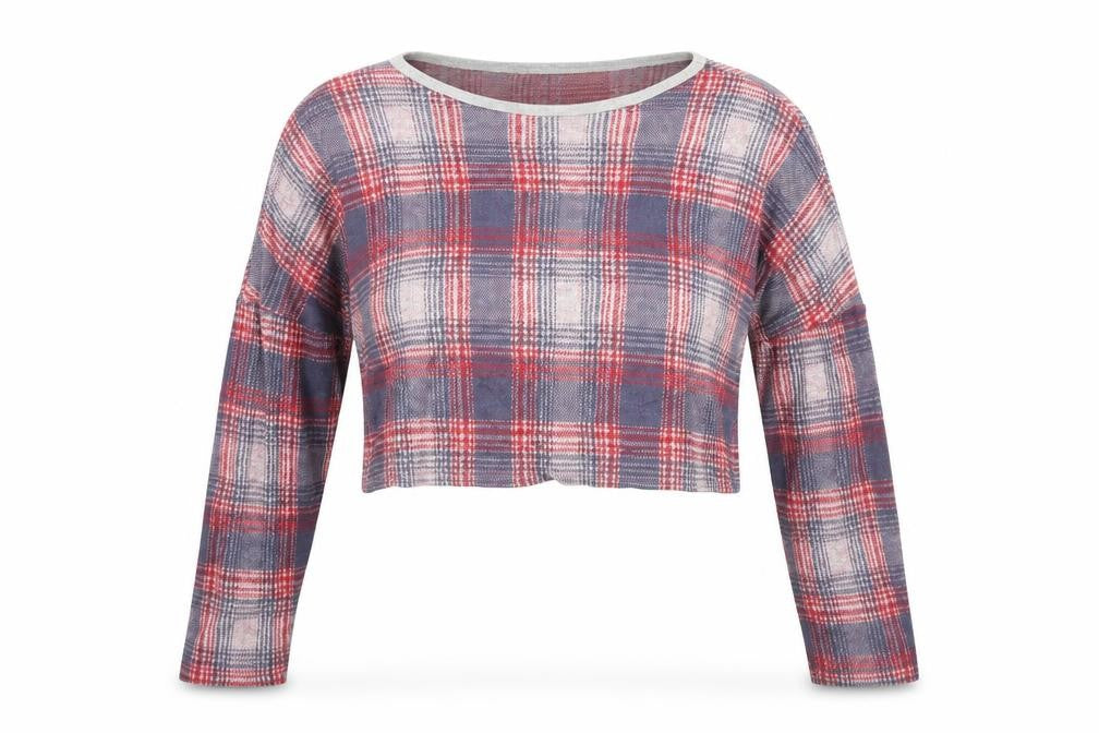 Topshop Womens Red Round Neck Plaid Cotton Pullover Jumper Size 10