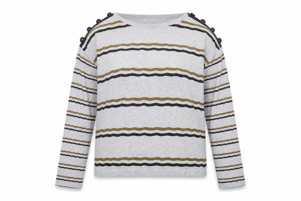 FOREVER 21 Womens Grey Striped Viscose Pullover Sweatshirt Size S Pullover
