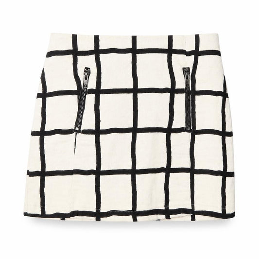 Topshop Womens Ivory Check Cotton A-Line Skirt Size 8 Zip