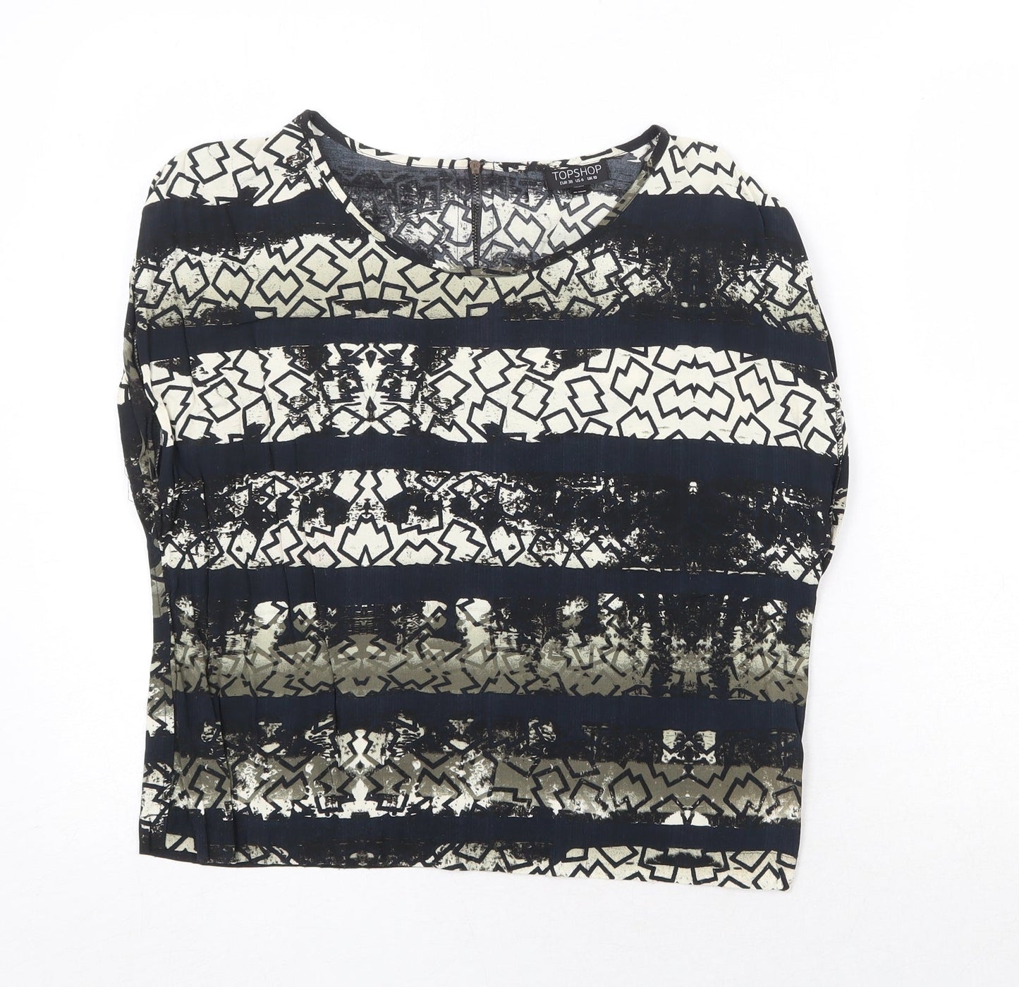 Topshop Womens Multicoloured Geometric Viscose Basic Blouse Size 10 Round Neck