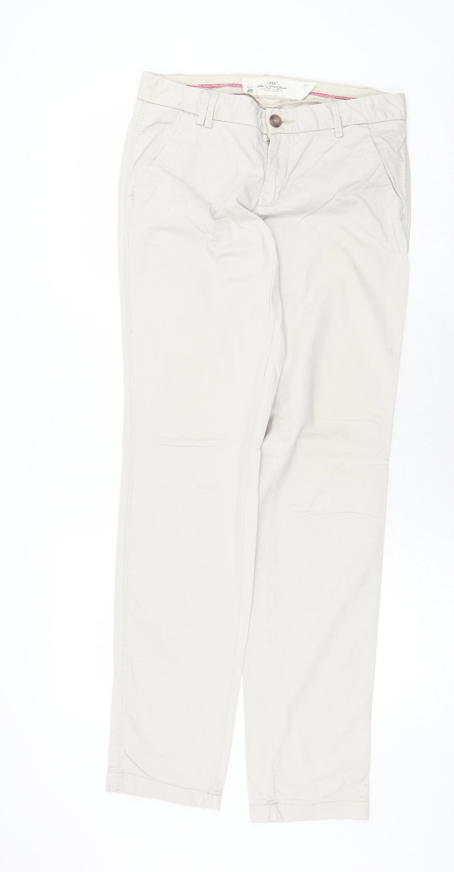 H&M Womens Grey Cotton Trousers Size 8 Regular Zip