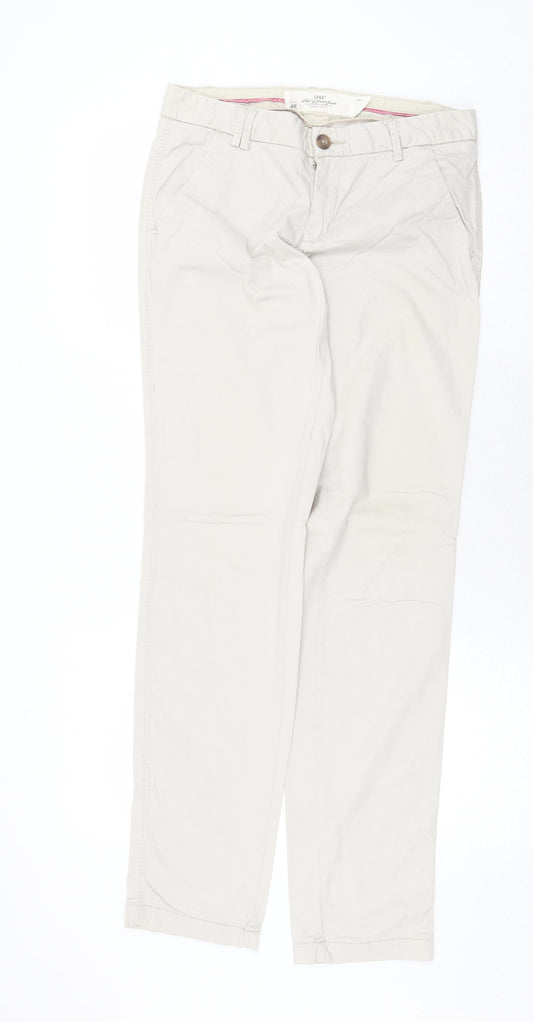 H&M Womens Grey Cotton Trousers Size 8 Regular Zip