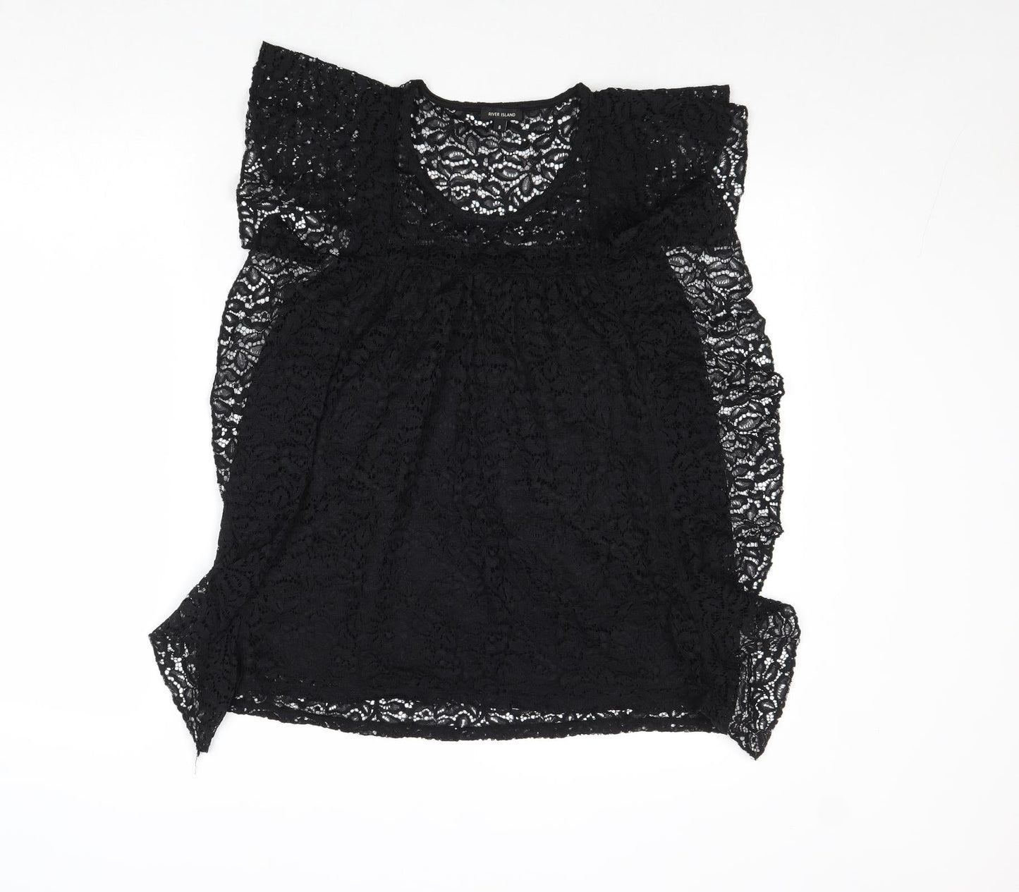 River Island Womens Black Geometric Polyamide Basic Tank Size 8 Round Neck
