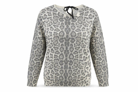 Wallis Womens Grey Boat Neck Animal Print Acrylic Pullover Jumper Size S - Leopard Print