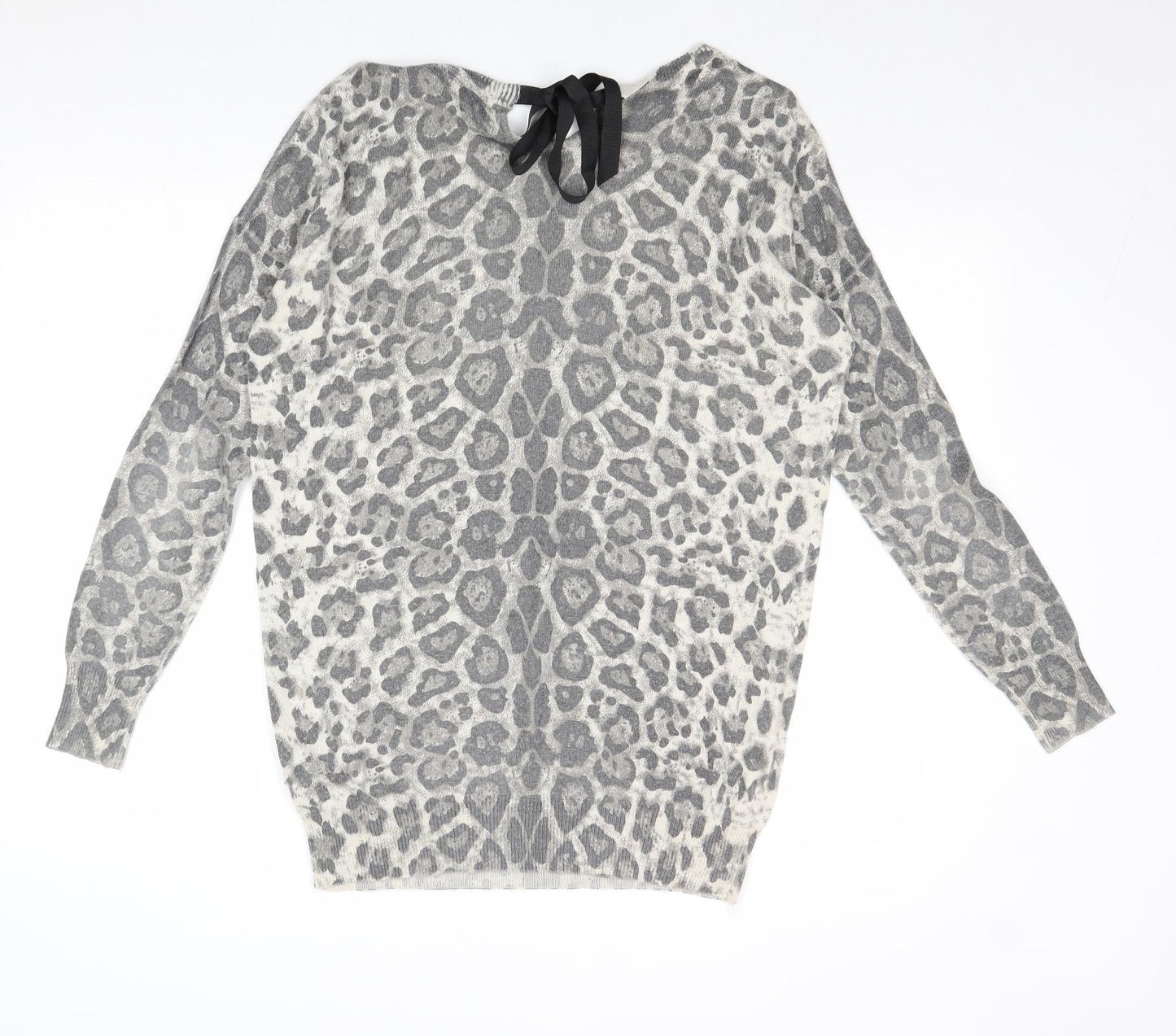Wallis Womens Grey Boat Neck Animal Print Acrylic Pullover Jumper Size S - Leopard Print