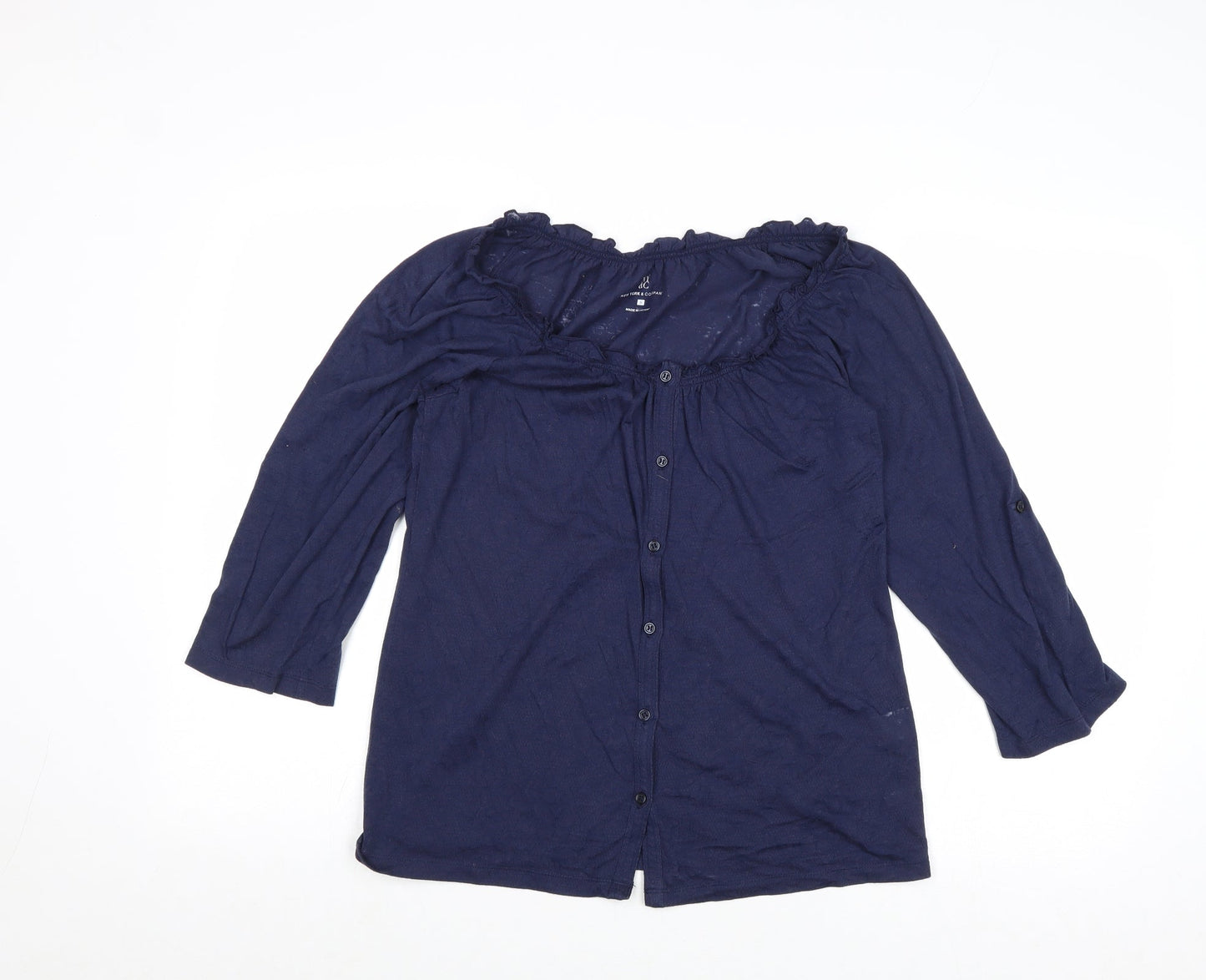 New York & Company Womens Blue Cotton Basic Button-Up Size S Round Neck