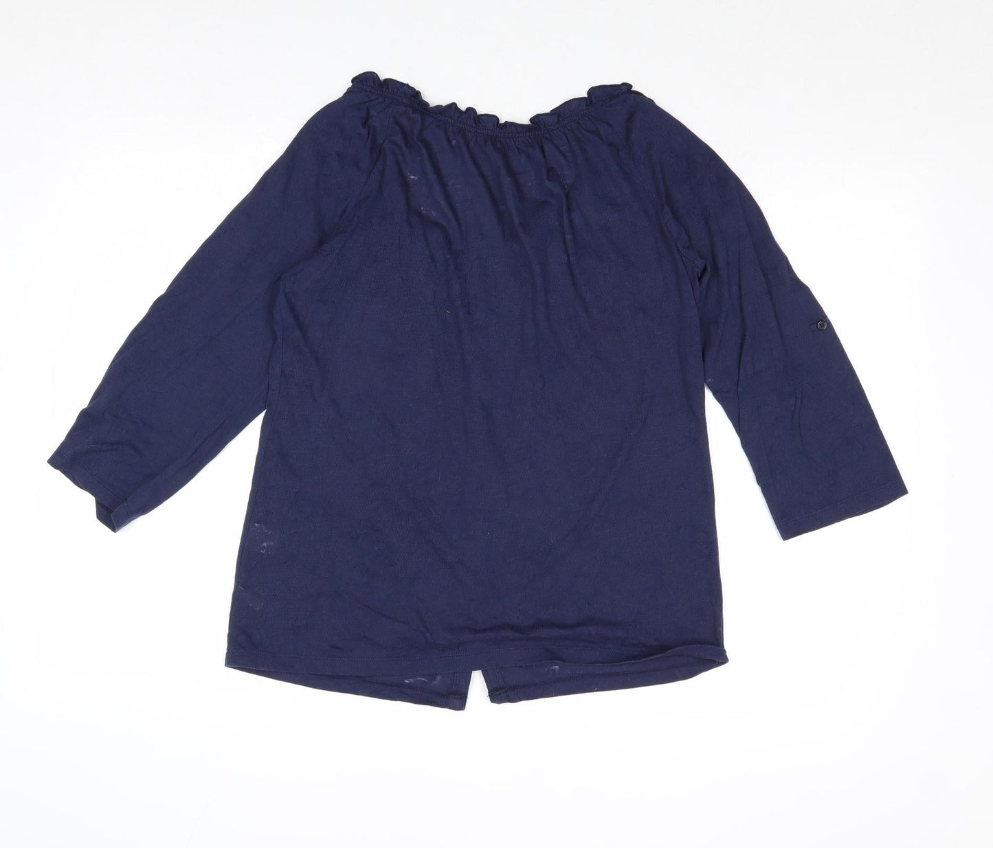 New York & Company Womens Blue Cotton Basic Button-Up Size S Round Neck