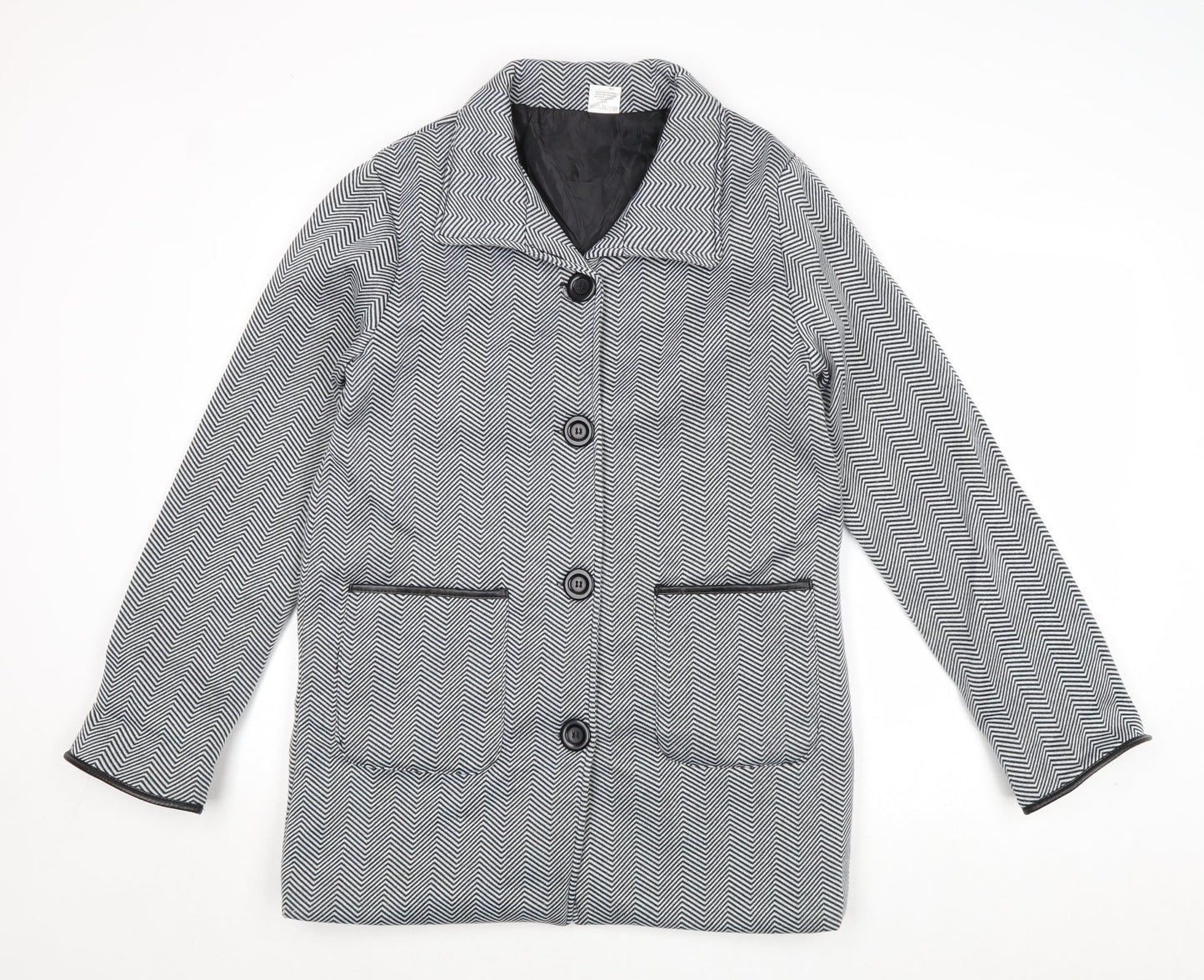 Anne De Lancay Womens Grey Geometric Jacket Size 10 Button