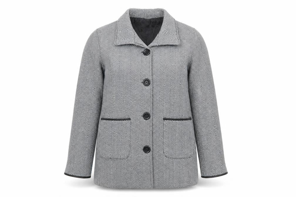 Anne De Lancay Womens Grey Geometric Jacket Size 10 Button