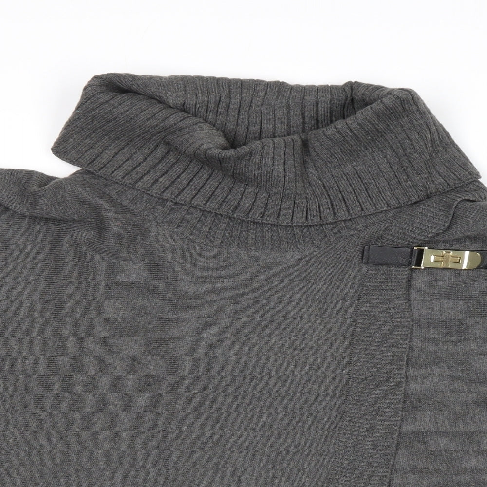 Episode Womens Grey Roll Neck Acrylic Cardigan Jumper Size S