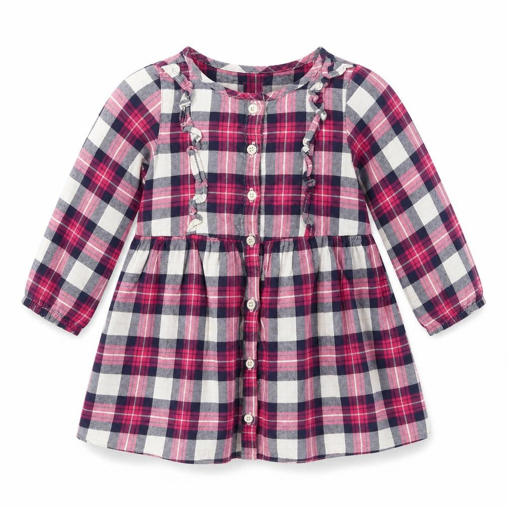 Gap Girls Pink Plaid 100% Cotton Shirt Dress Size 2 Years Round Neck Button