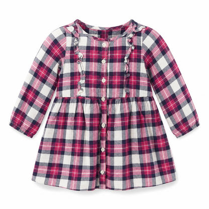 Gap Girls Pink Plaid 100% Cotton Shirt Dress Size 2 Years Round Neck Button