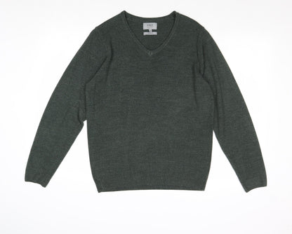 Marks & Spencer Mens Green V-Neck Acrylic Pullover Jumper Size M Long Sleeve