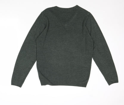 Marks & Spencer Mens Green V-Neck Acrylic Pullover Jumper Size M Long Sleeve