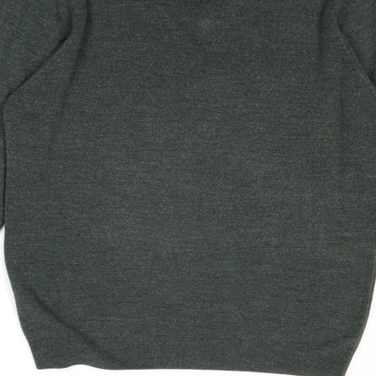 Marks & Spencer Mens Green V-Neck Acrylic Pullover Jumper Size M Long Sleeve