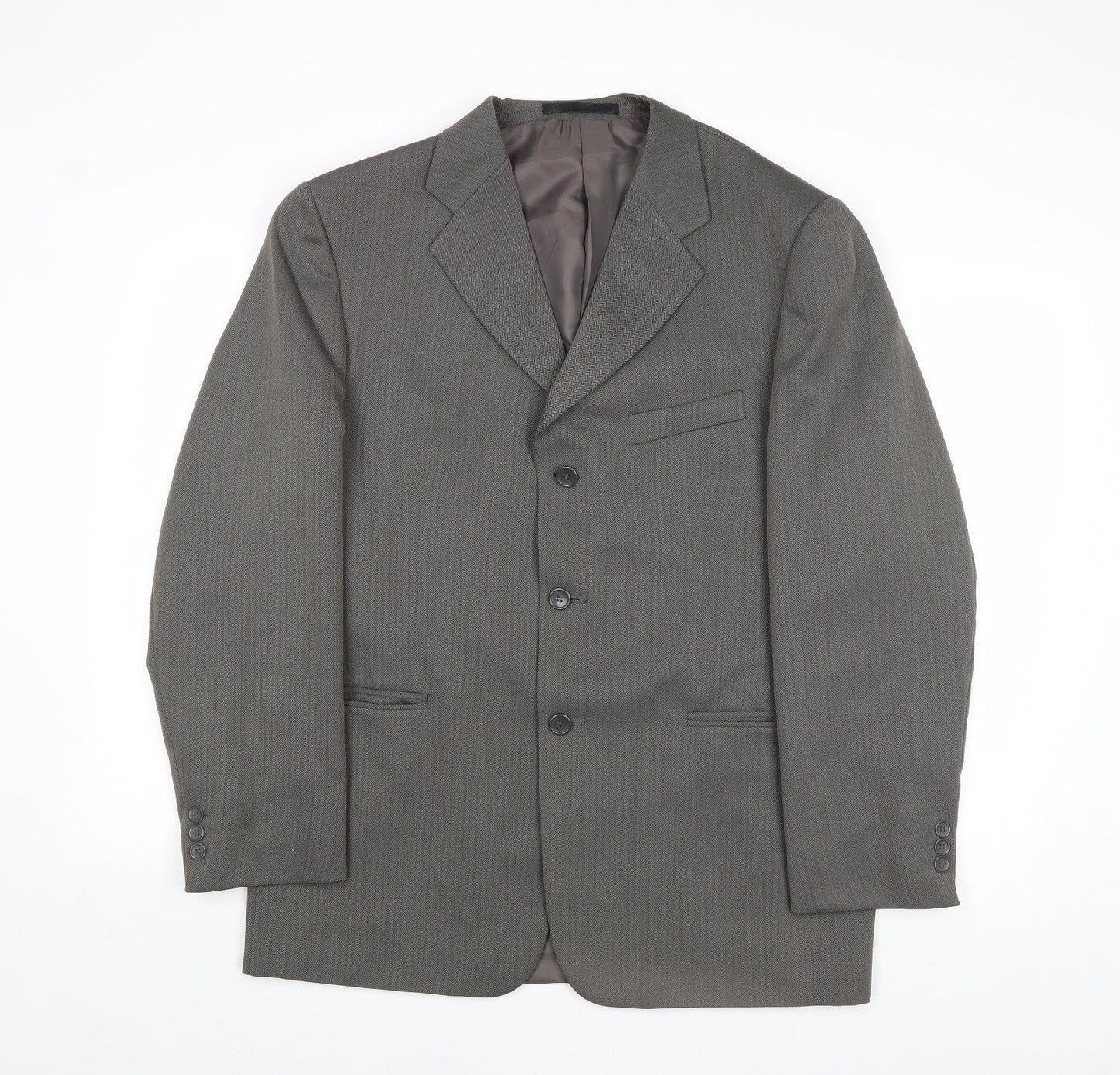Zantos Mens Grey Striped Polyester Jacket Suit Jacket Size 40 Regular