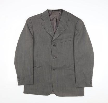 Zantos Mens Grey Striped Polyester Jacket Suit Jacket Size 40 Regular