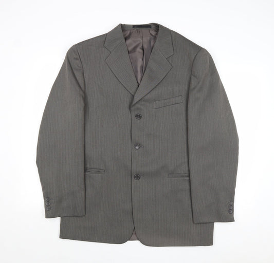 Zantos Mens Grey Striped Polyester Jacket Suit Jacket Size 40 Regular